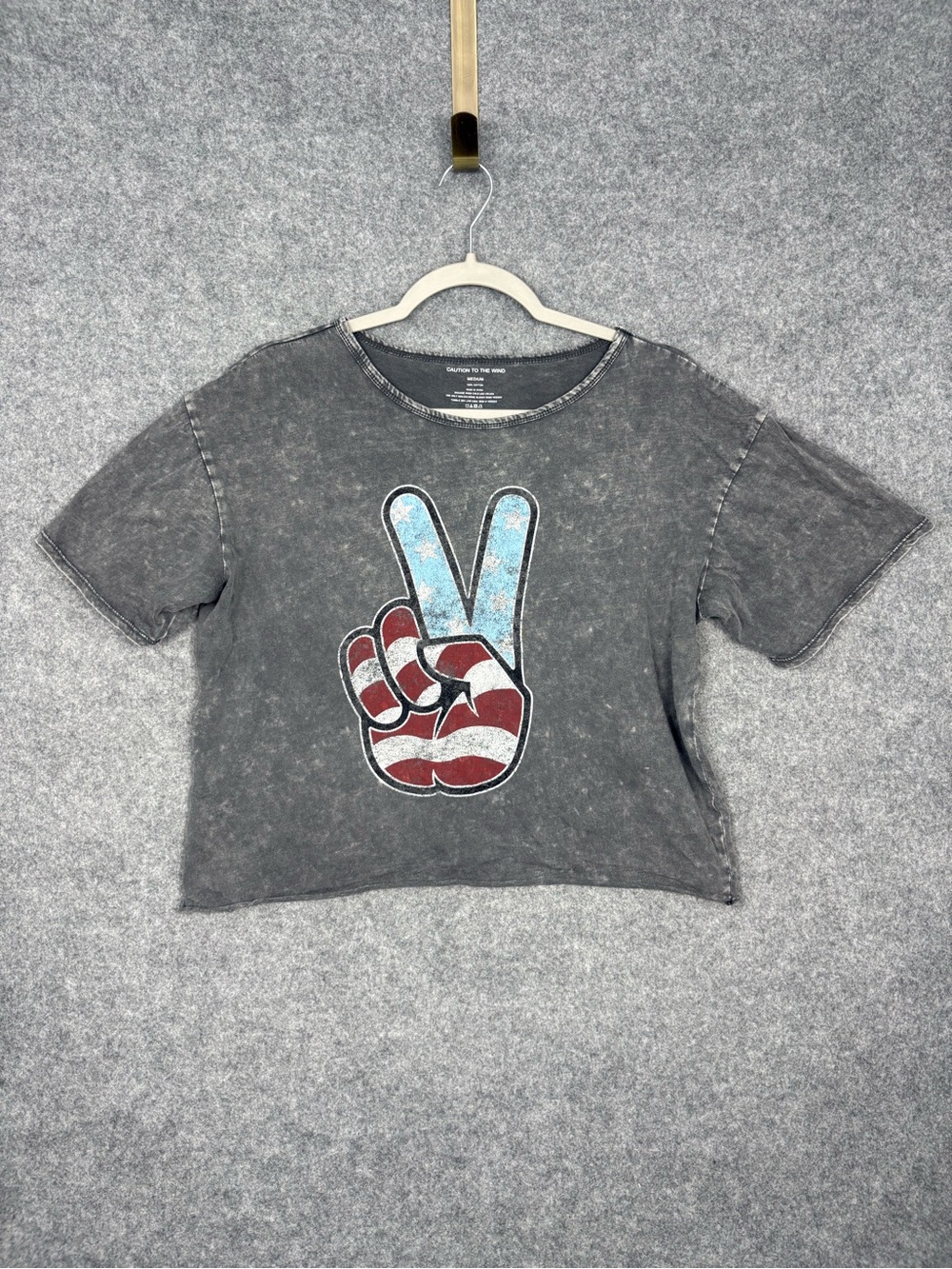 Caution To The Wind American Flag Peace Sign Crop Tee M